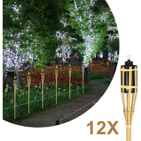 Randaco Set di 12 torce da giardino in bambù e ferro, 90 cm, colore naturale, a olio, decorazione per esterni (1/5)