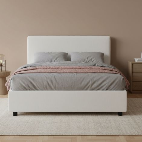 Talamo Italia Cama de plaza y media Assia, Cama contenedor con tapizado en ecopiel, 100% Made in Italy, Apertura frontal, adecuado para colchón Cm 120x200, Blanco, con embalaje reforzado (1/3)