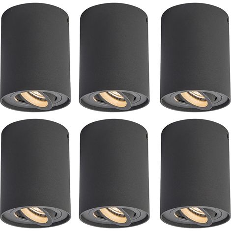 Qazqa – Lot de 6 spots encastrés gris foncé orientables GU10 – Aluminium – Hauteur 12,5 cm – Intensité variable – Pour intérieur