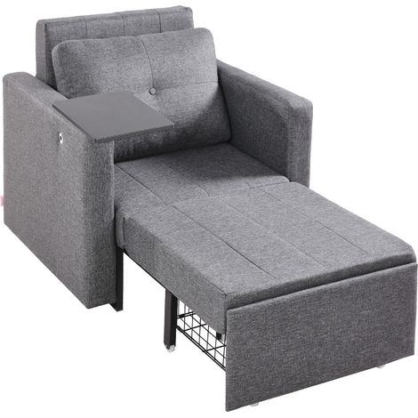 VEVOR Schlafsofa umbaubares Schlafbett mit Seitentasche & Kissen & Armlehne, Schlafsessel Einzelsessel mit 5-fach verstellbarer Rückenlehne, Einzel-Ausziehcouch mit 2 Rädern und Stauraum unten, Grau (1/5)