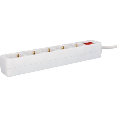 Power Strip with 5 Outlets, Switch, and 3m Cable, 45° Angle, Indoor Use (1/5)