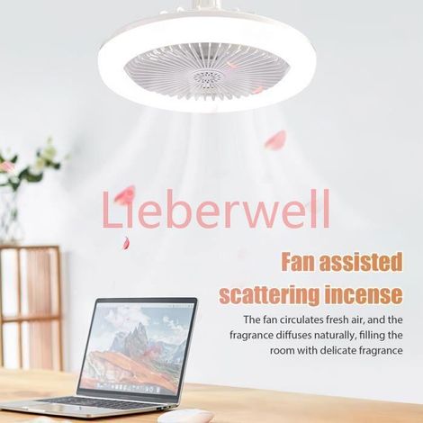 Ventilateur plafond avec Lumière et Telecommande, LED Ventilateur Dimmable Plafonnier avec 30W E27 Lampe Intégrée, Aromathérapie (1/4)