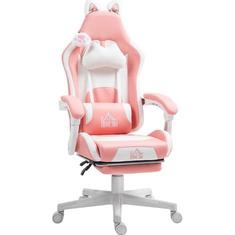 Sedia gaming ergonomica rosa con poggiapiedi e orecchie da gatto HOMVRA (1/5)