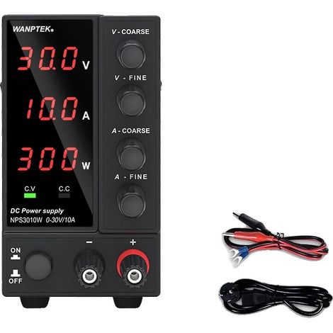 Fuente de alimentación de CC, voltaje ajustable hasta 30 V, corriente ajustable hasta 10 A, 3 dígitos 30 V 10 A (1/2)