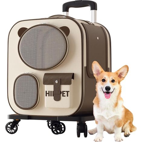 Sac à dos avec roulettes amovibles – confortable, pour chat/chien, voyage/randonnée, marron