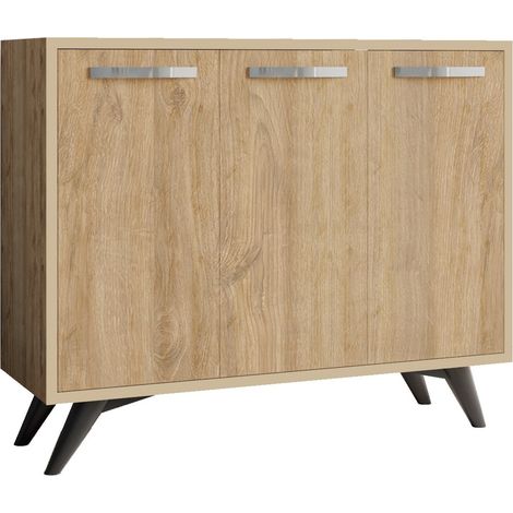 Petit buffet moderne chêne clair 3 portes Fabio 100cm (1/5)