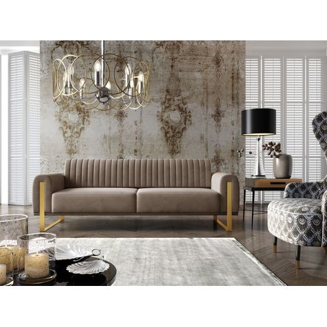 Sofa Designersofa VALERIE 3-Sitzer in Stoff Elisa Velvet Cappuccino (1/5)