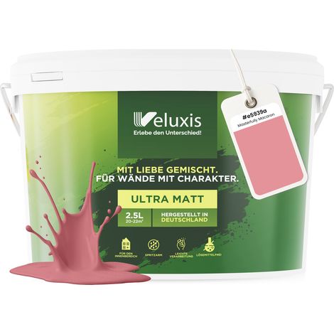 Peinture murale rose, vieux rose, gris clair, mate, pour intérieur – pouvoir couvrant classe 1, sans COV, sans apprêt, à faible écoulement – salon et chambre – 2,5 L – Veluxis (Masterfully Macaron)