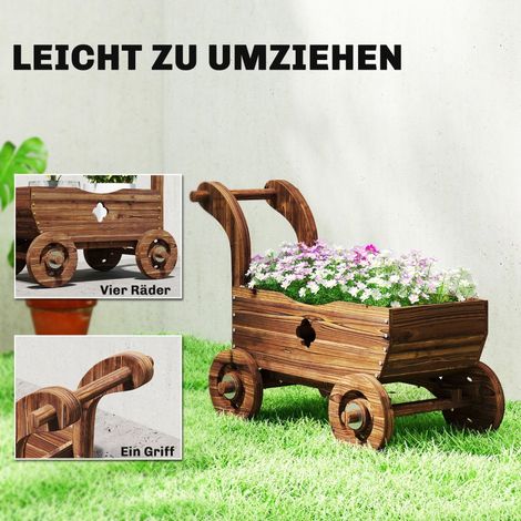 Coffre de jardin en bois sur roues, bac à plantes avec poignée et 4 roulettes, serre mobile 68 x 38 x 52 cm (1/5)