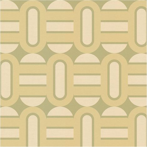 Retro wallpaper wall Profhome 395361 hot embossed non-woven wallpaper slightly textured with geometric shapes matt green olive green cream 4,5 m2 (1/5)