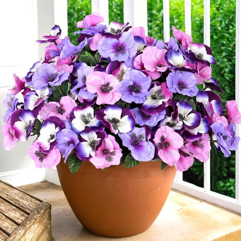10 Packs Artificial Flowers Like Real Balcony Plants Artificial Balcony Plants UV Resistant Artificial Flowers Balcony Planter Blue Purple (1/5)