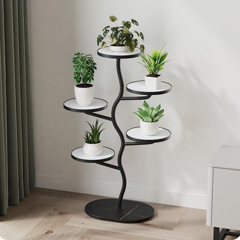 Support Plante 5 Niveaux Intérieur/Extérieur, Étagère plantes métal noir, Idéal pour balcon, jardin, salon, Gain de place, Noir