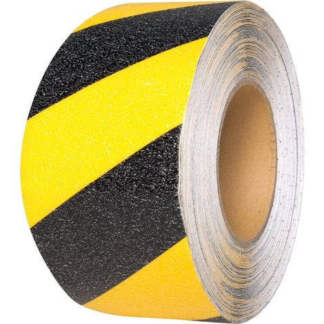 Moravia Revêtement antidérapant autocollant jaune/noir en rouleau 100 mm x 18,3 m (1/4)