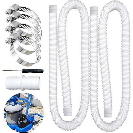 Tuyaux de piscine 2 pièces 32 mm – Tuyaux universels pour filtration avec colliers adaptateurs et tournevis – Tuyaux de remplacement pour pompe et filtre de piscine – Compatibles Intex 300 GPH et 530 (1/5)