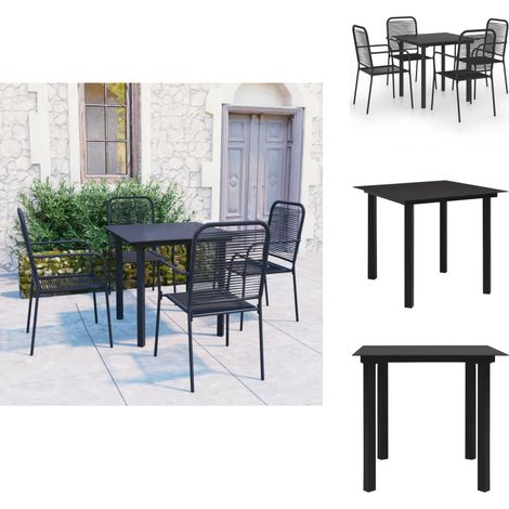 Ensemble à manger de jardin 5 pcs noir verre et acier - Ensemble Salon De Jardin - Mobilier De Jardin - Table Et Chaises De Jardin - Set Repas D'extérieur - Décoration Jardin (1/5)