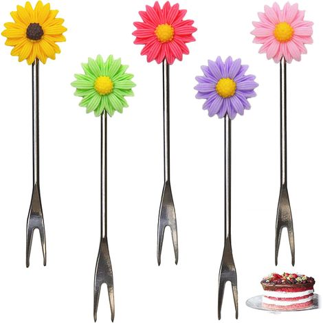 5 pièces en acier inoxydable gâteau de fleurs fourchettes de fruits ensemble fourchettes de Dessert colorées ensemble (1/5)