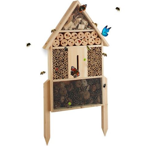 Hôtel à insectes sur pied - 60,5 x 37 x 9 cm - bois - grand format - abeilles - coccinelles (1/5)