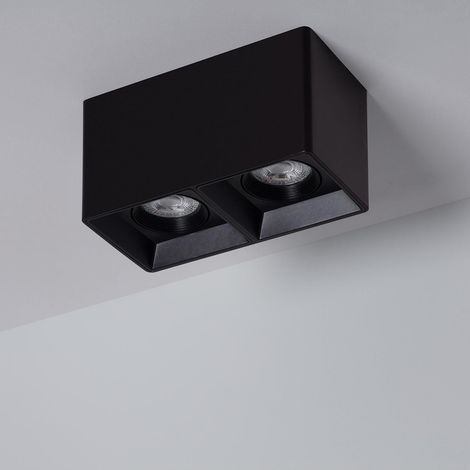 Aplique de Techo Cuadrado Doble Negro con Bombilla GU10 Space 4000K Blanco Neutro (1/4)