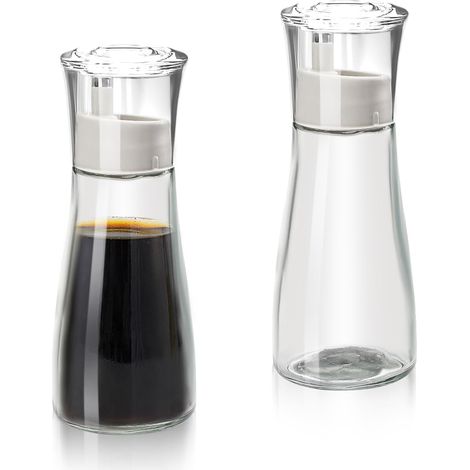 Lot de 2 flacons distributeurs de sauce soja en verre pour huile d'olive et vinaigre avec bec verseur en acier inoxydable anti-goutte et bouchon anti-poussière pour cuisine 150 ml (1/5)