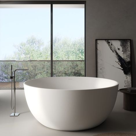 Vasca da bagno Freestanding con Idromassaggio in acrilico Bianco Opaco - Rotonda (1/4)
