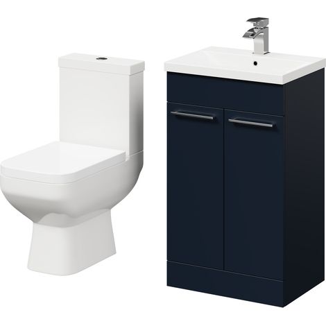 Wholesale Domestic Turin Deep Blue 500mm Floor Standing Vanity Unit and Toilet Suite with 1 Tap Hole Basin and 2 Doors with Polished Chrome Handles (1/5)