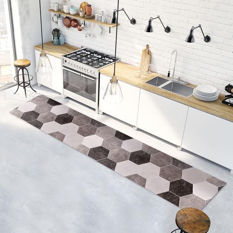 1 Tapis De Sol Hexagone Gris 240x50cm Vinyle Antidérapant Imperméable Ignifuge Pour Cuisine Salle De Bain (1/5)