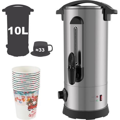 Randaco Distributeur de Boisson Chaudes 1500W Chaudière à eau 10L à Vin Chaud en Inox Thé Café Soupe Dispositif de réchauffement Thermostat Réglage de la température 30-110°C (1/5)