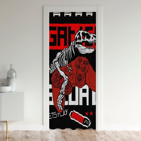 Jeux Rideau Occultant Rideaux Jeux Poignée de Jeu Rideau de Porte 86x203cm Voitures Réversible Dinosaures Crâne Rouge Blanc Noir Rideaux Interieur Salon Chambre Décor - 86L X 203H cm (1 Panneaux) (1/5)