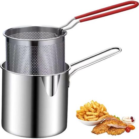 Freidora pequeña - Freidora - Freidora de acero inoxidable 304 con cesta - Freidora multifuncional para cocina y hogar - Color plata (1/5)