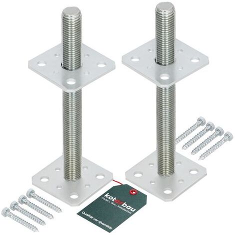 2 pièces support de poteau Réglable 80 mm x 80 mm x 250 mm Filetage M24 mm Pied De Poteau Bois En Hauteur Pied De Sol Galvanisé Pied En Béton Réglable Par Vissage-NANOTEH (1/5)