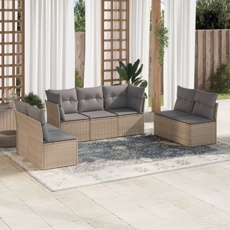 Set sofás de jardín 7 piezas y cojines ratán sintético beige vidaXL (1/3)