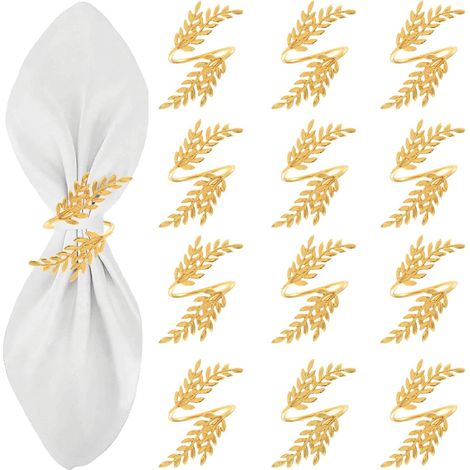 12 Pièces Rond de Serviette Doré,Ronds de Serviette en Épi de Blé,Bague Serviettes de Table,Idéal pour Les Mariages,Fêtes, Anniversaires, Anniversaires de Mariage,Dîners et la Décoration Table (1/5)