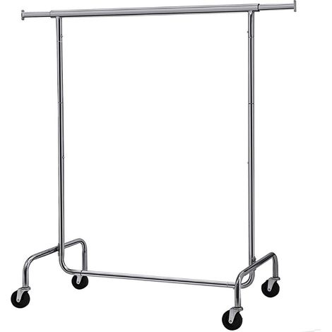 Portant à Vêtements SONGMICS - Avec Roulettes - Tringle Extensible - Charge Lourde - Capacité de Charge 130 kg - Porte-manteau - Métal - Chromé - Argent