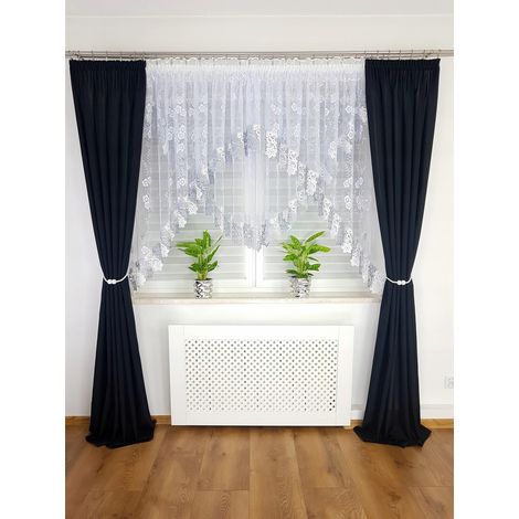Cortina marquesina de dos capas decorada con encaje guipur gris, 160 cm. (1/5)