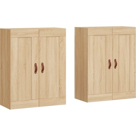 Set di 2 pratici e decorativi pensili da parete con ampio spazio contenitivo 69,5 x 34 x 90 cm realizzati in legno composito di rovere Sonoma 020055462