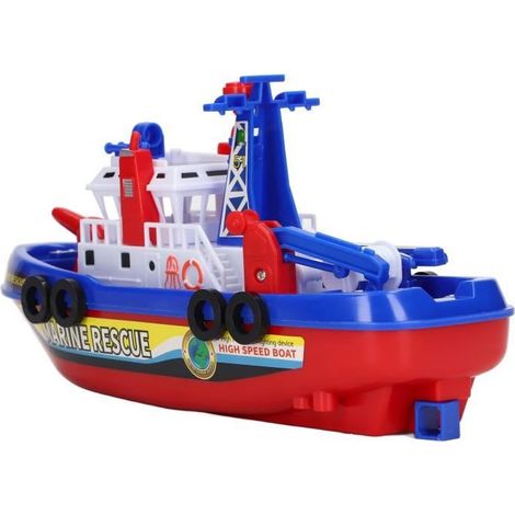 Jouet bateau de bain - QIILU - Bateau de pompier - Éducatif - Auto pulvérisation d'eau - Lumière musicale