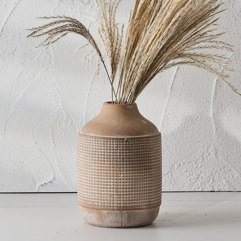 Vase Rustique en céramique avec Finition émaillée Sable, Fleur décorative pour décoration d'intérieur, Table, Salon, étagère, cheminée, 17,8 cm, Beige (1/5)