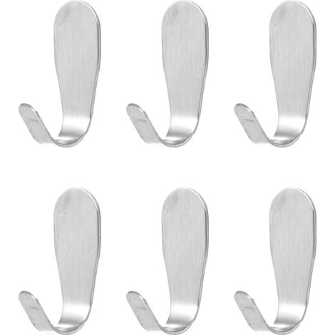 6 Pcs Patere Murale, Crochet Adhésif Mural En Acier Inoxydable Charge Porte Manteau, Crochets Muraux Inox Brossé Lourd Métal Petit J Crochet Simple Adhésif Puissant Sans Percer (1/5)