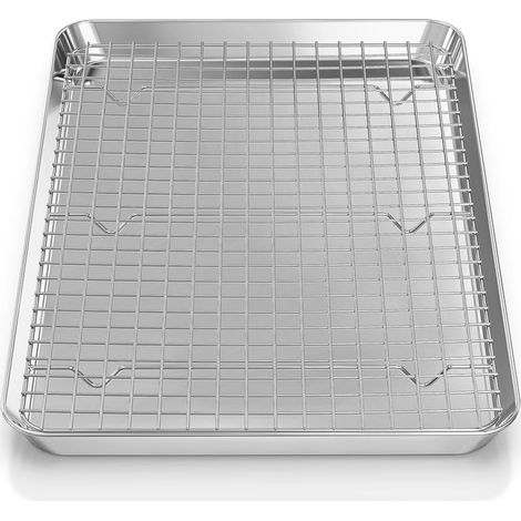 Plaque de cuisson avec grille de refroidissement : Plaques et grilles de cuisson en acier inoxydable, plat à rôtir pour la cuisine maison et le barbecue, 40,5 x 30,5 x 2,5 cm, lot de 2 (1/5)