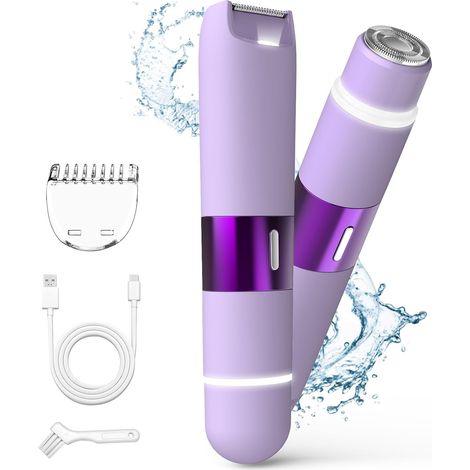 Elektrischer Damen-Trimmer, wasserdichter Doppelkopfrasierer für Achseln, Beine, Arme, Körper und Gesicht (Lila) (1/4)