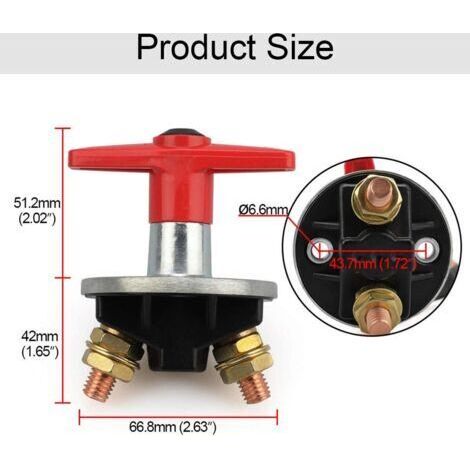 NALOOKAMIC Interrupteur à clé fixe universel pour déconnexion de batterie 12V-60V 200A pour voiture et bateau. (1/4)