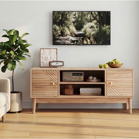 Meuble TV 110 x 40 x 48 cm en MDF coloris chêne, style Mid-Century, pour TV 32/45 pouces (1/5)