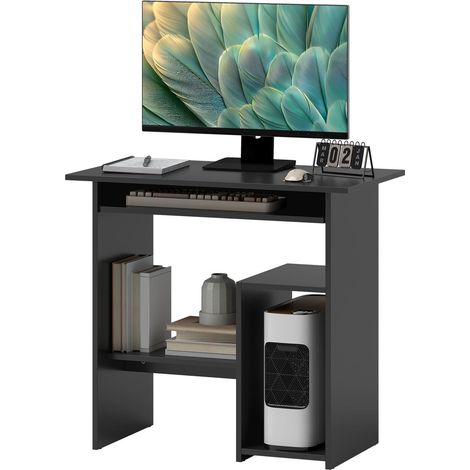 Mesa para ordenador, escritorio con compartimentos abiertos y estantes, mesa de oficina, escritorio para niños, mesa de PC para oficina, estudio, 80 x 45 x 75 cm, negro