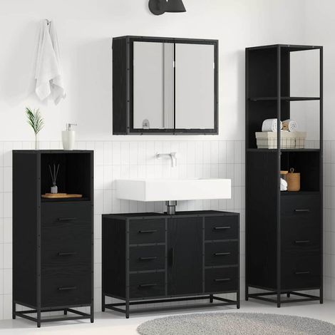 vidaXL Set di mobili per il bagno 3 pcs Rovere Nero Legno (1/5)