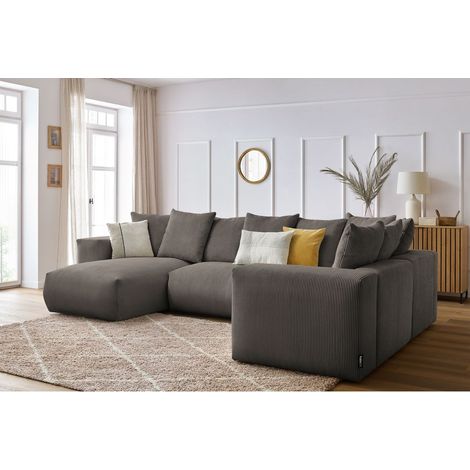 BOBOCHIC - Canapé panoramique fixe modulable VOLTAIRE 1 méridienne, 1 chauffeuse 2 place, 1 angle, 1 chauffeuse 1 place Angle gauche Taupe (1/5)