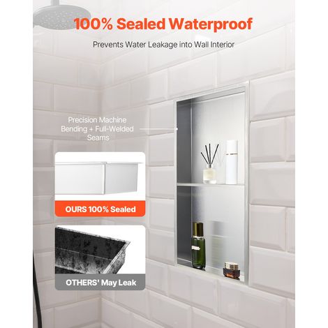 Niche Douche Encastrable, 10,2x33x63,5 cm, Niche Murale en Acier Inoxydable Double Niveau, Étagère de Salle de Bain Moderne Étanche… (1/5)