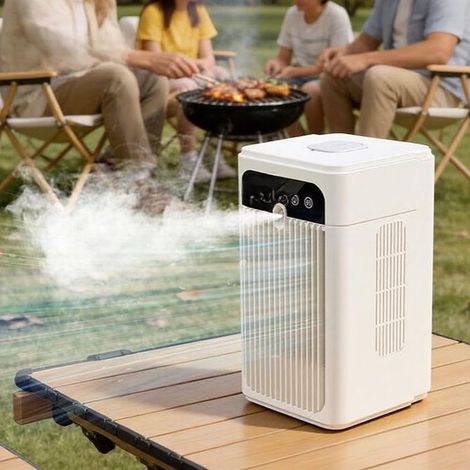 Tragbarer Luftkühler mit intelligentem Timer, 500 ml Mini-Klimaanlage für unterwegs, zwei leise 3000-mAh-Lüfter, geeignet für Zuhause, Büro und Küche. (1/4)