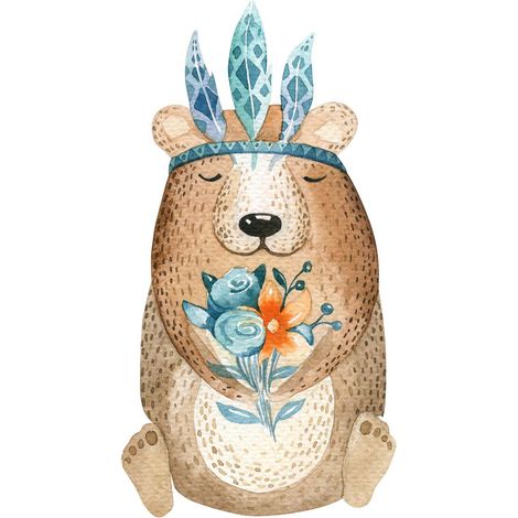Tableau chambre d'enfant petit ours indien | Tableau animaux pour chambre de bébé | Tableau marron & beige pour chambre garçon 0,5 x 0,7 m (1/2)