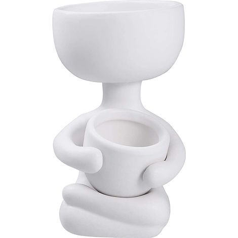Pot En Céramique - Contenant Pour Plantes En Forme De Personnage Assis - Décor De Bureau Et Intérieur - 1 Pièce (1/5)