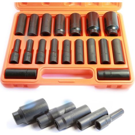 TRADE SHOP - Kit Set 18 Bussole 1/2" Esagonali Per Avvitatore Pistola Pneumatica Da 10 A 32mm -